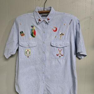 Details Spiritswear Light Blue Embroidered Women's Shirt Golf Chambray Button